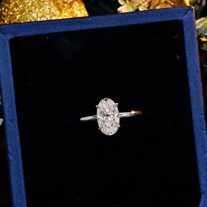 GRA Certificate 3CT Moissanite Ring Colorless Moissanite Stone in Oval VVS Clarity Moissanite Ring in 14k Gold