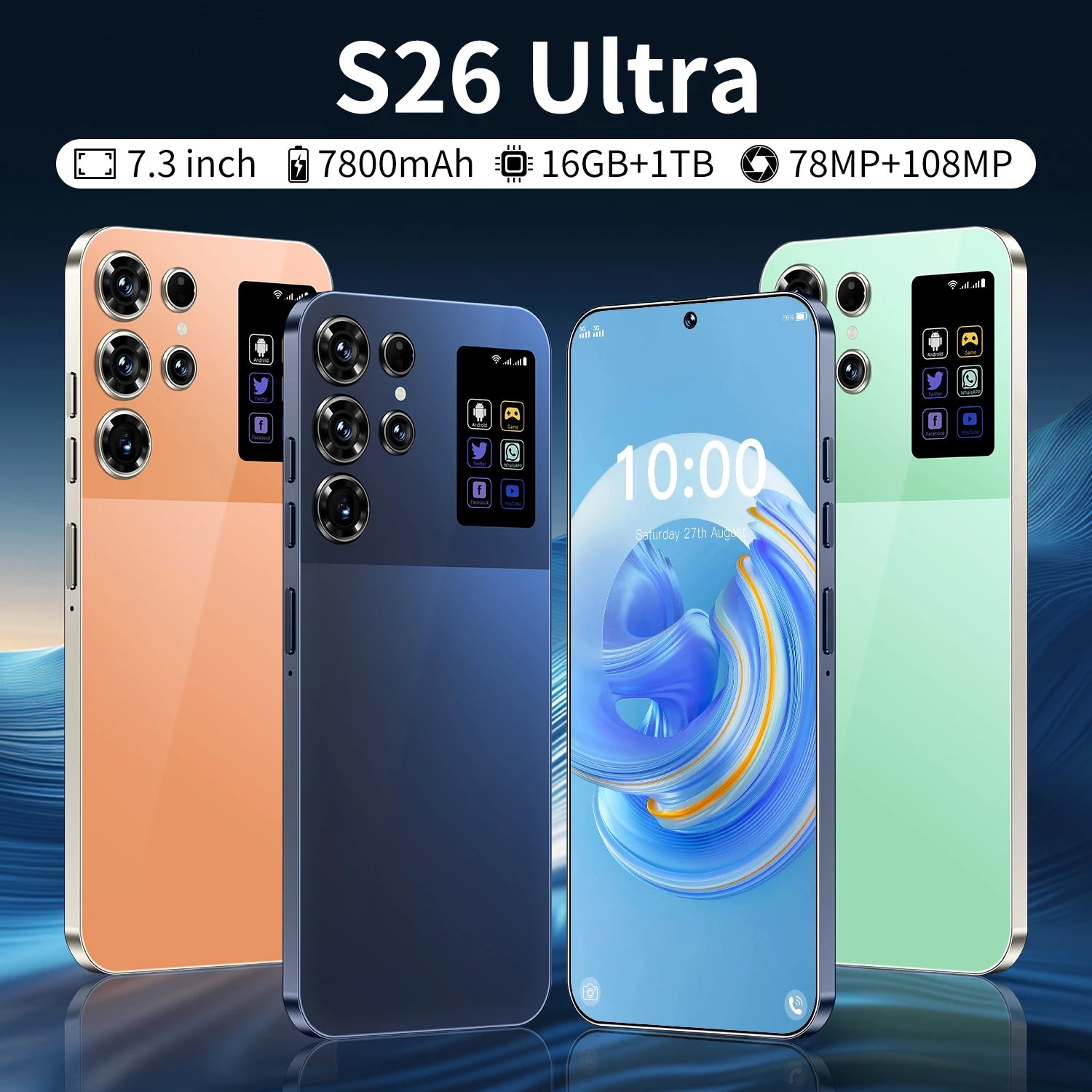 Original S26 Ultra 7.3 Inch Smartphone 16GB+1TB Unlocked Dual Card 5G Android 14 Decacore HD Dual SIM Mobile Phone for Gaming