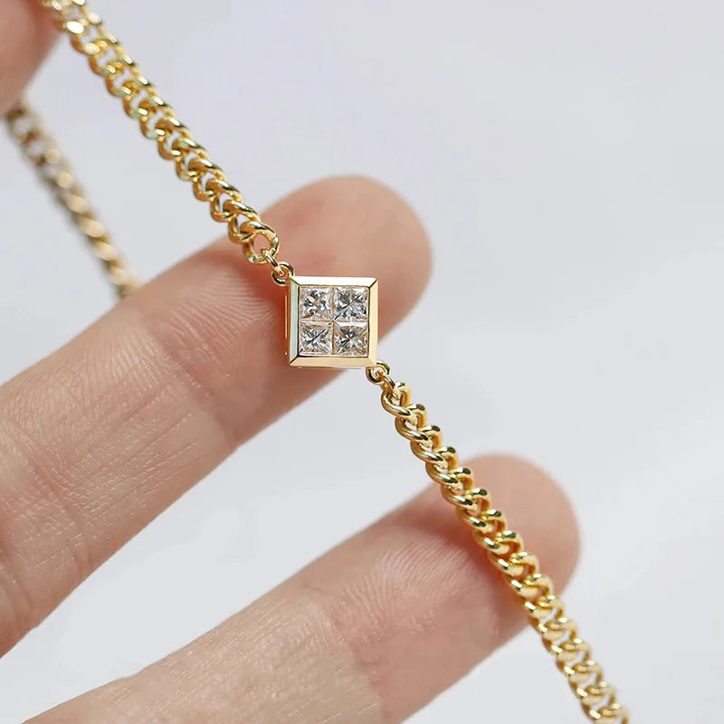 XL1386 Diamond Bracelet Yellow Gold Princess Cut G Color Unisex Minimalist Everyday Wear