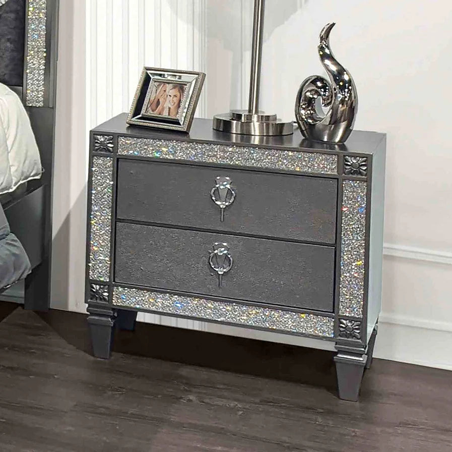 Modern Design Bedroom Furniture Sets Bedside Table Plywood Frame Solid Wood Veneer with 2 Drawers Nightstands