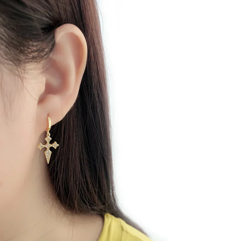 2024 Wholesale Fashion 925 Sterling Silver Cz Diamond Cross Earrings Dangle Hoop Earrings for Women Jewelry