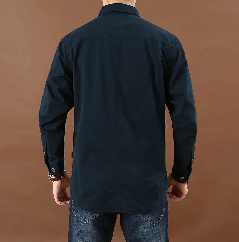 Pure Cotton Men's Shirt Men Oversized Loose Long Sleeve Cargo Shirts Men Clothing High Quality Solid Plus Size Casual Shirt 6XL
