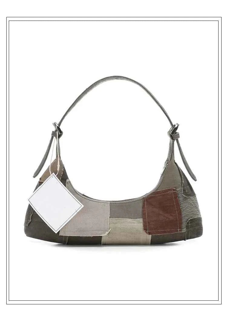 Trendy Patchwork Canvas Underarm Bag Retro Women's Clutch Bag Designer Handbag luxury Shoulder Bags For Women Bolsa de hombro