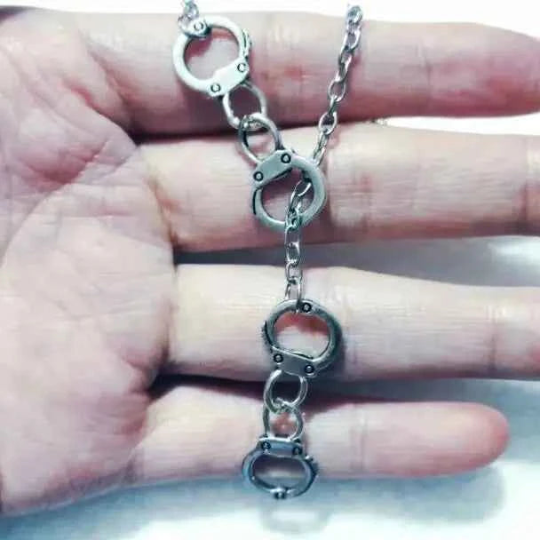 Fashion  Double Handcuffs Pendant Adjustable Cross Lariat Necklace For Women Men Punk Goth Jewelry Gift