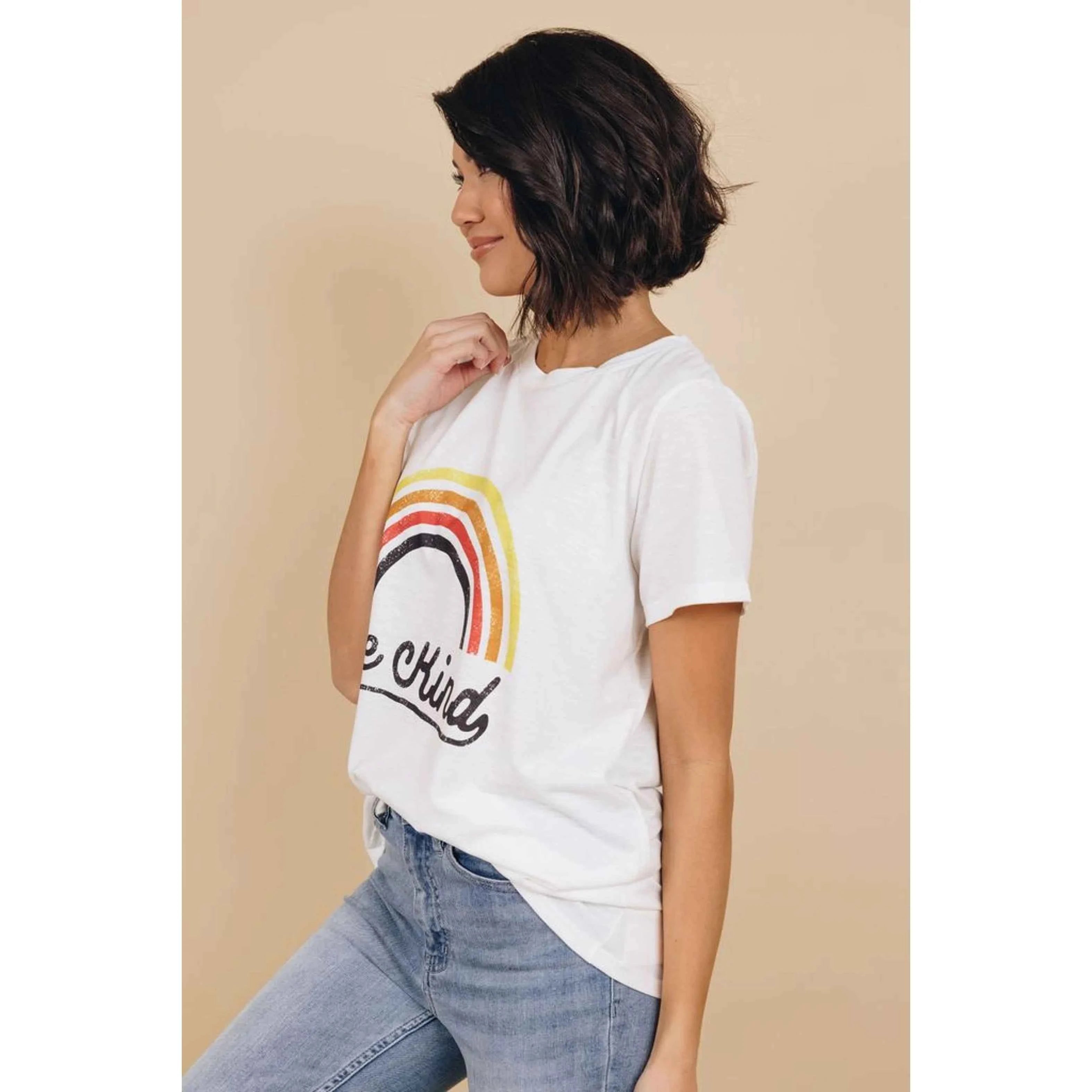 TD Be Kind Woman Top Breathable Rainbow Leopard Print One Size Fit Loose Fitted Cotton Spandex Casual Short Length Top Logo
