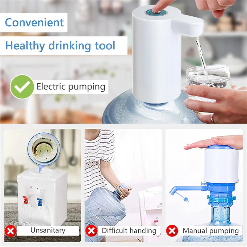 New Electric Smart Water Bottle Dispenser Portable Automatic Drinking Water Pump with Base LED Night Light Device