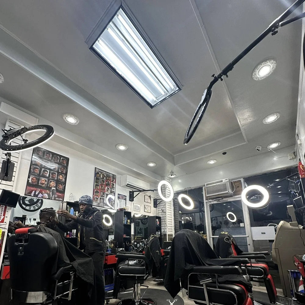 Barber Shop Ceiling Lights 21 Inches Ring Lamp with Wall Mount Phone Holder Remote Control