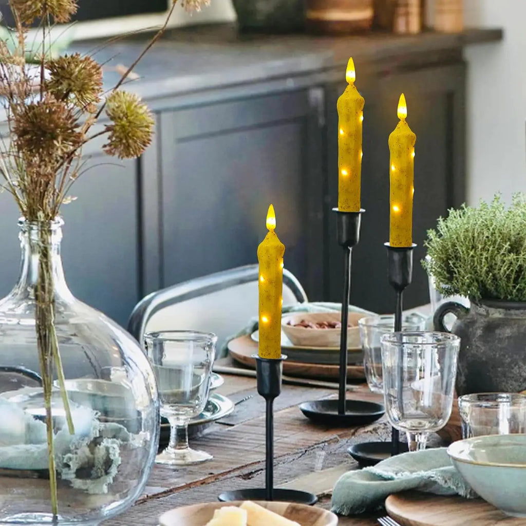 6.5 Inches Primitive Real Wax LED Flameless Short Candlesticks Hand Dipped Battery Operated Taper Candles Timer Remote Candles