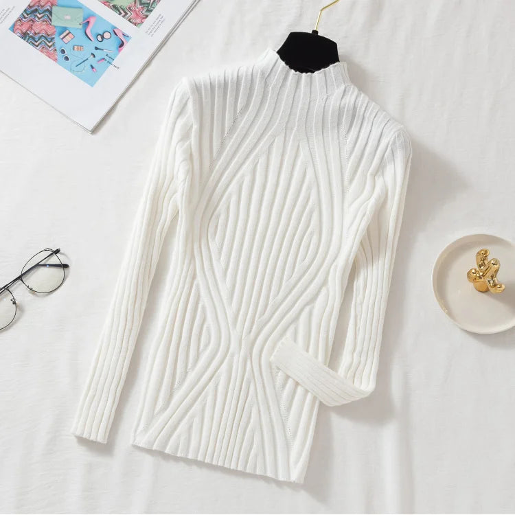 AOSSVIAO 2026 Knitted Women high neck Sweater Pullovers Turtleneck Autumn Winter Basic Women Sweaters Slim Fit Black