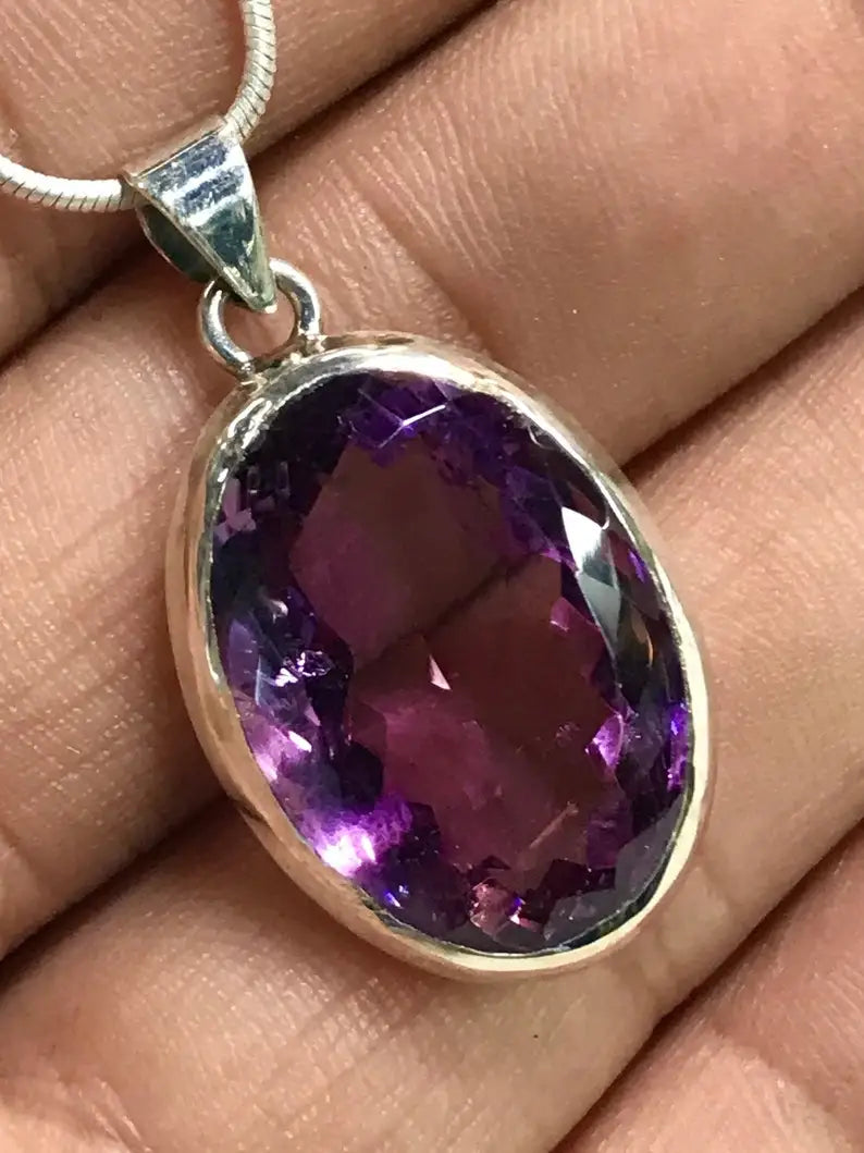 92.5 Sterling Silver Amethyst Pendant Necklace Natural Purple Amazing Gems Stone for Weddings and Parties