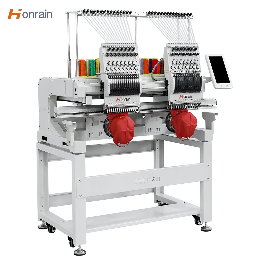 HONRAIN 2 HEAD Embroidery Machine Chinese Factory High Quality  9/12/15 Needles T-shirt Cap 2 Heads Computer Embroidery Machine