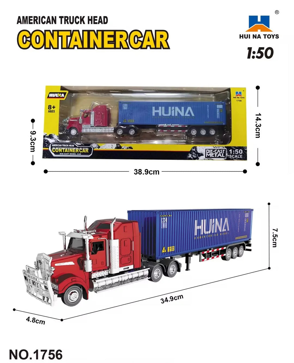 Dropshipping 1/50 Scale Open-Window Huina Static Zinc Alloy Die-cast Construction Model for Over-8-year-old