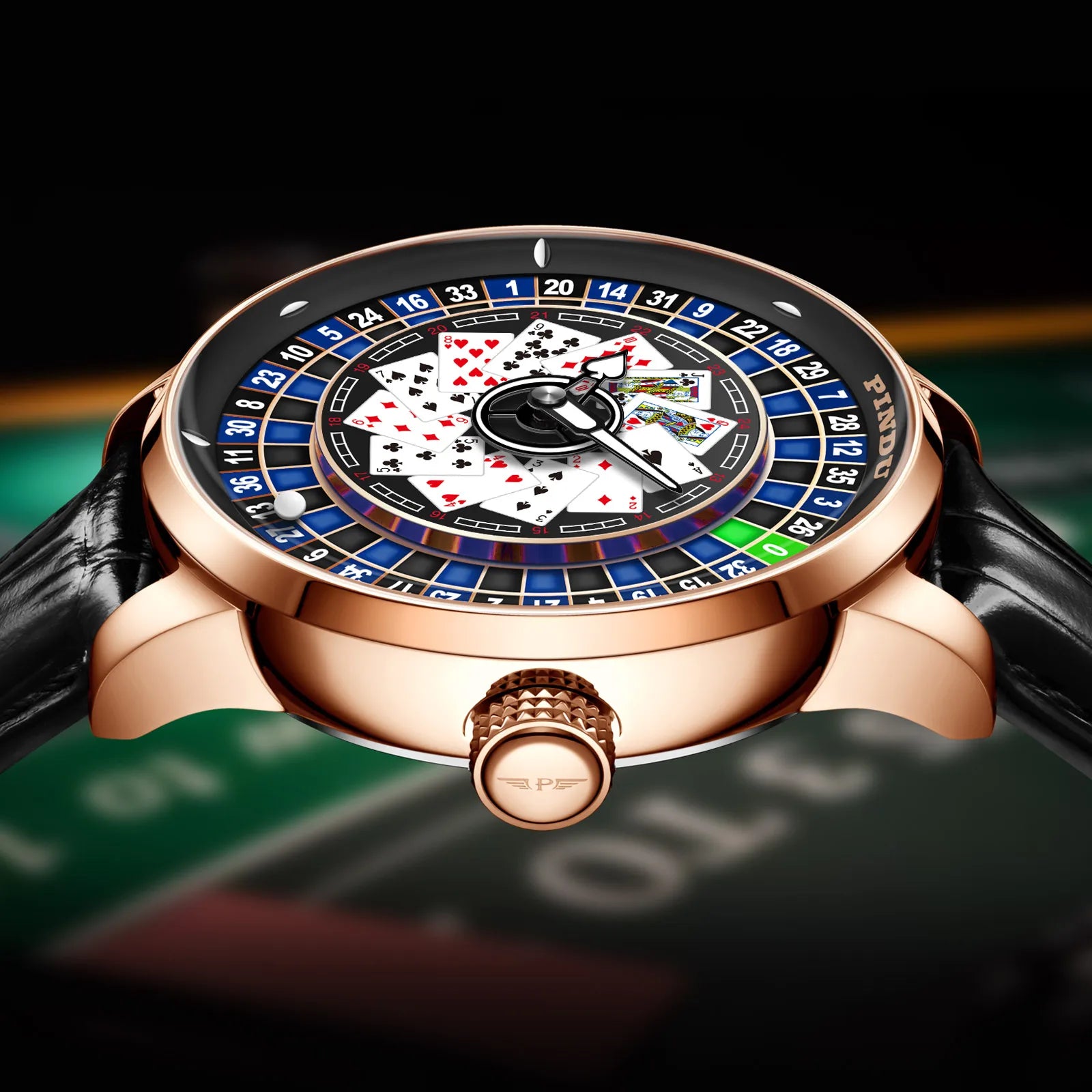 Jacob Player Series Poker Roulette Men's Watch Leather Strap Steel Case Automatic Luminous Mechanical 3ATM Water Analog