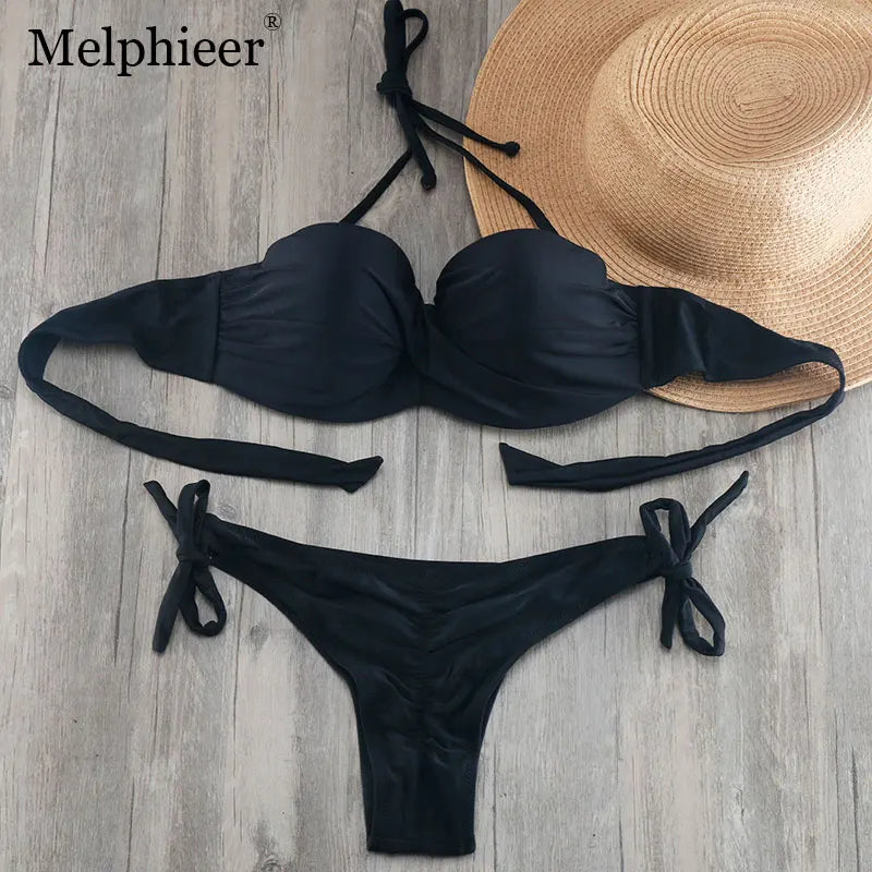 Bikini Ruching Bum Bikinis Set Pad Push Up Bikini S to XXL Swimwear Women Bandage Swimsuit Bathing Suit Swimming Suit For Women