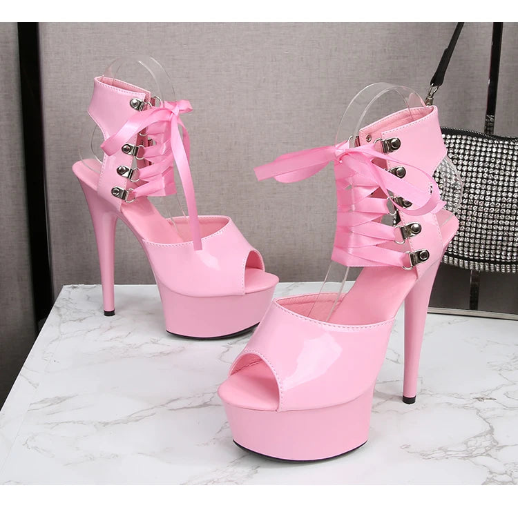 Shoes Women Platform Pole Dance Sandals 15CM 17CM 20CM High Heels Patent leather Gladiator Ladies Sandals Thick Bottom Stripper
