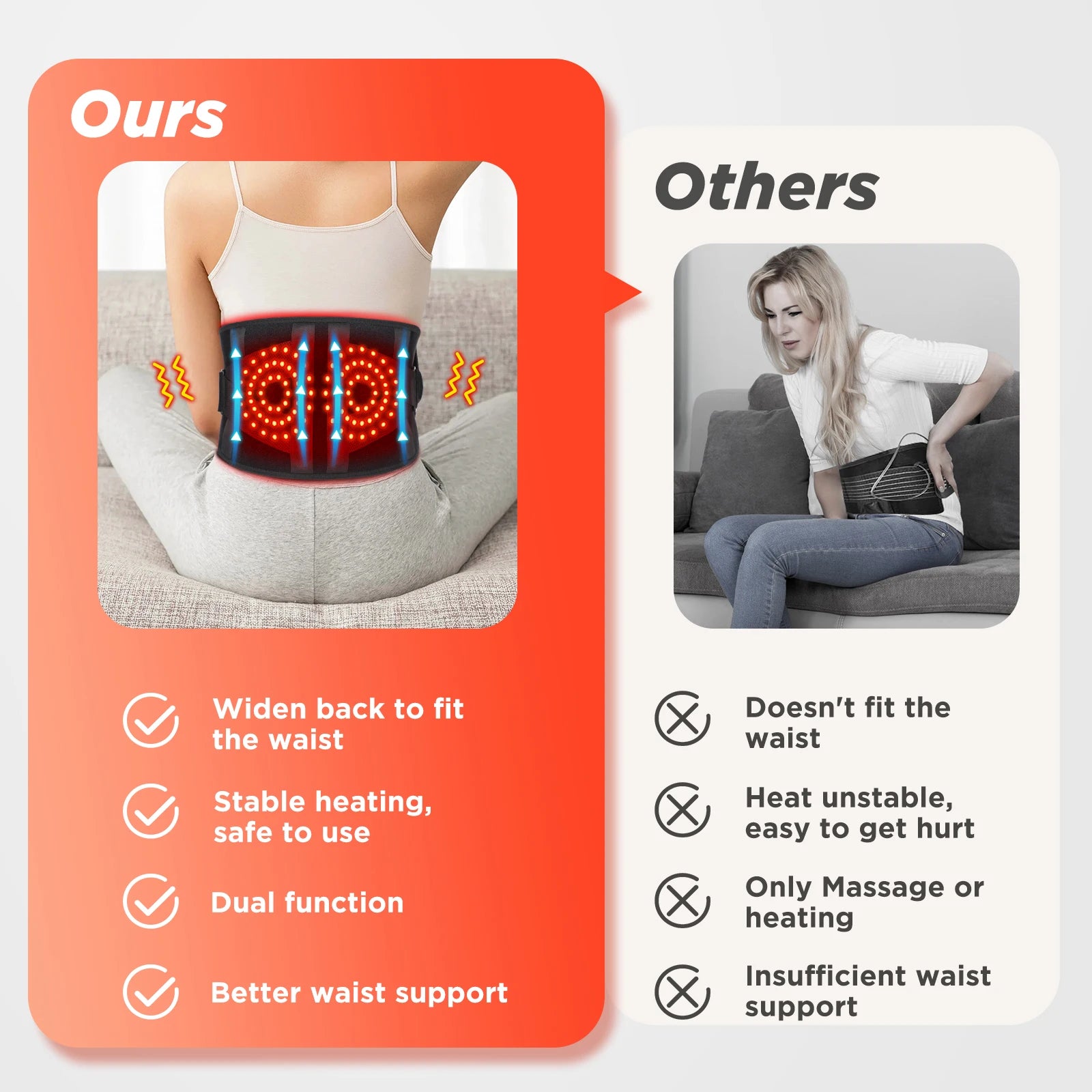 USA Free Shipping Rechargeable Electric Lumbar Brace Lower Back Massage Belt Red Light Heating Vibration Waist Support Massager