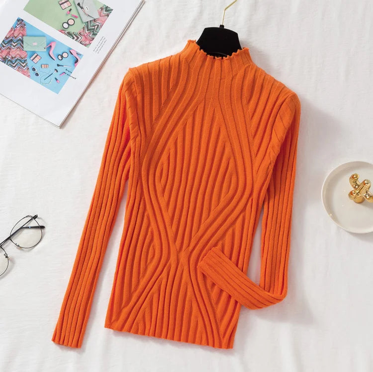 AOSSVIAO 2026 Knitted Women high neck Sweater Pullovers Turtleneck Autumn Winter Basic Women Sweaters Slim Fit Black