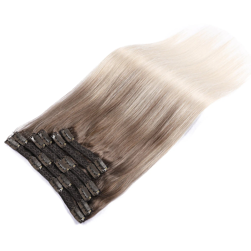 Real Virgin Remy Double Weft Balayage Human Hair Clip Ins Hair Extension