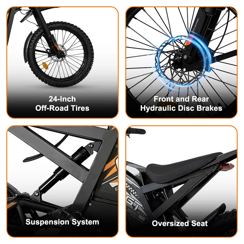 OUXI GT2000 Fat Tire Electric Dirt Bike Adults Mountain E Bike MTB Free Shipping USA Off Road E-Bike Electric Bicycle
