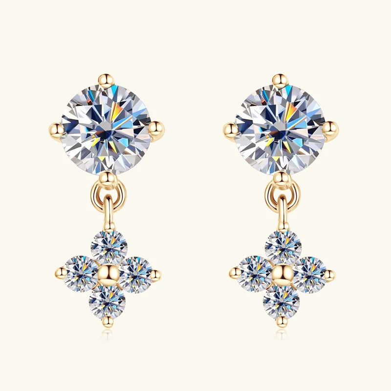 Free Shipping 10K Solid Gold 4mm & 1.6mm Round Moissanite Earrings Jewelry Delicate and Petite Dangling Earrings Wedding Gifts