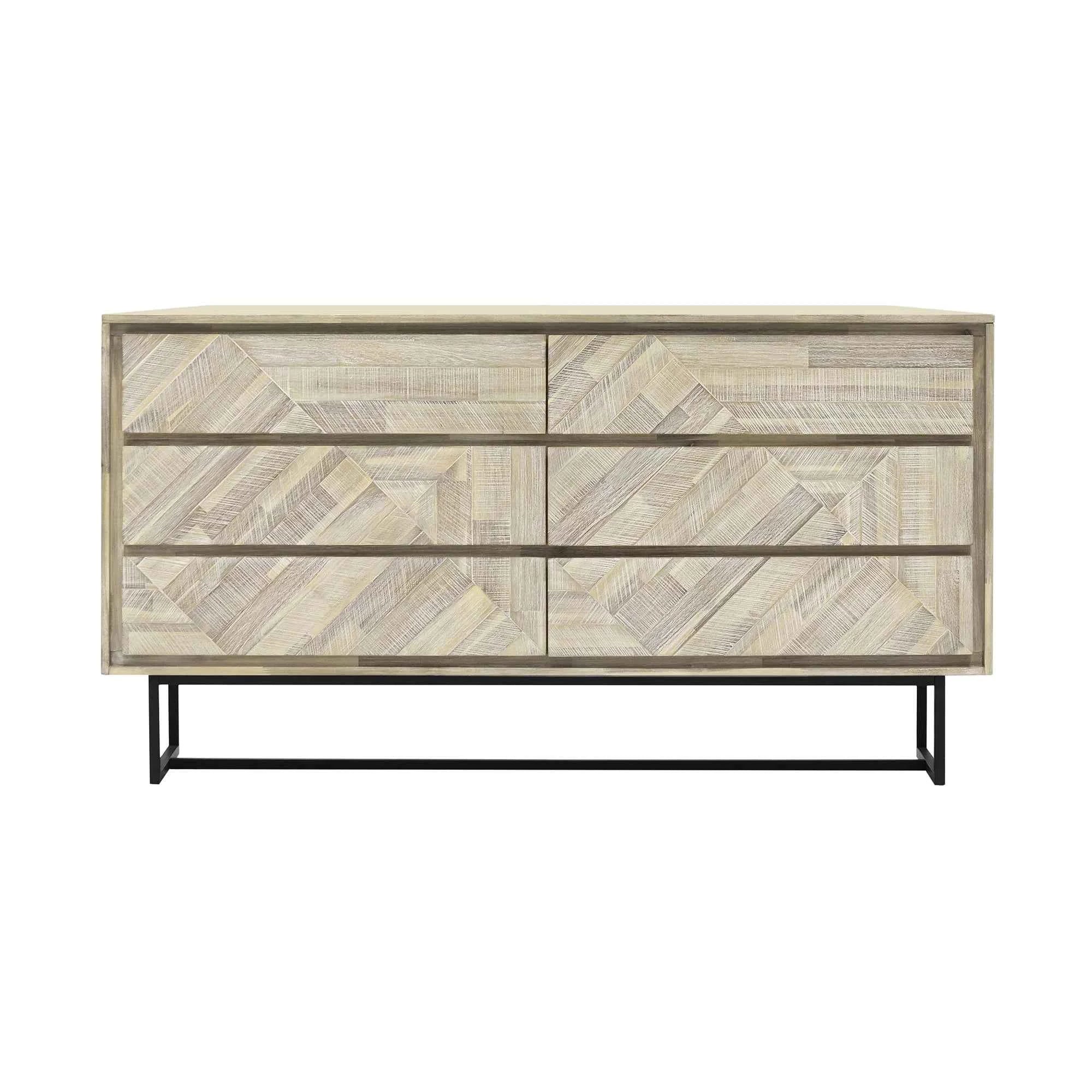HMS 61 Natural Solid Oak Wood Six-Drawer Double Dresser Modern Minimalist Bedroom Furniture with Storage for Living Room Bedroom