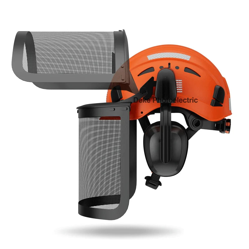 DEKE ANSI Standard Logging Safety Helmet Chainsaw Forestry Hard Hats With Mesh Visor and Earmuffs for Personal protection