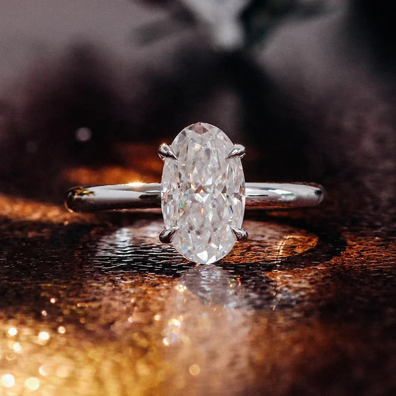 GRA Certificate 3CT Moissanite Ring Colorless Moissanite Stone in Oval VVS Clarity Moissanite Ring in 14k Gold