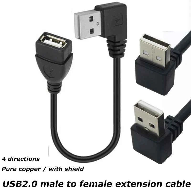 0.3M 90 Degree USB 3.0/2.0  Male to Female Adapter Cable Angle Extension Extender 5Gbps Fast Transmission Left/Right/Up/Down