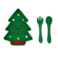 Cartoon Baby Bowl Tableware Set Silicone Straw Children's Dishes Kids Dinner Feeding Plate Christmas Tree Food Plate Spoon Fork