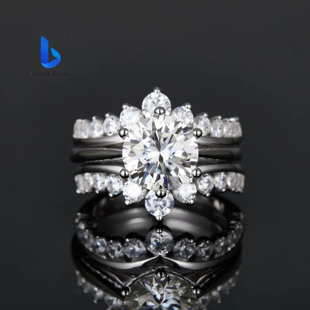 Luxury S925 Silver Wedding Set Prong Set Round Brilliant Cut Moissanite Engagement Ring