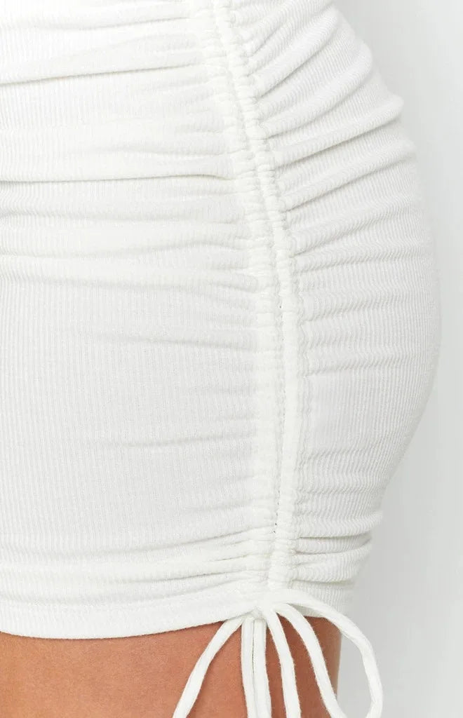 Woman Summer Mini Skirts Solid Color Cotton Folds Ladies Knitting Thread Side Draw String Elastic Sexy Skirts Womens WSL4321