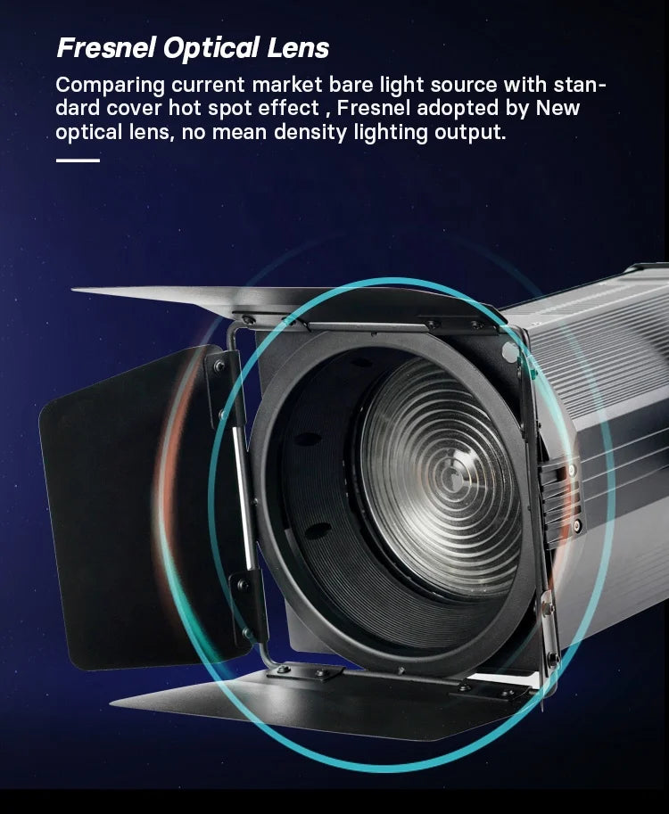 Hot Sale 200w Professional Bi-color 3200K+5600K Cooling Fan Noise 200w+200w Fresnel Lighting Zoom