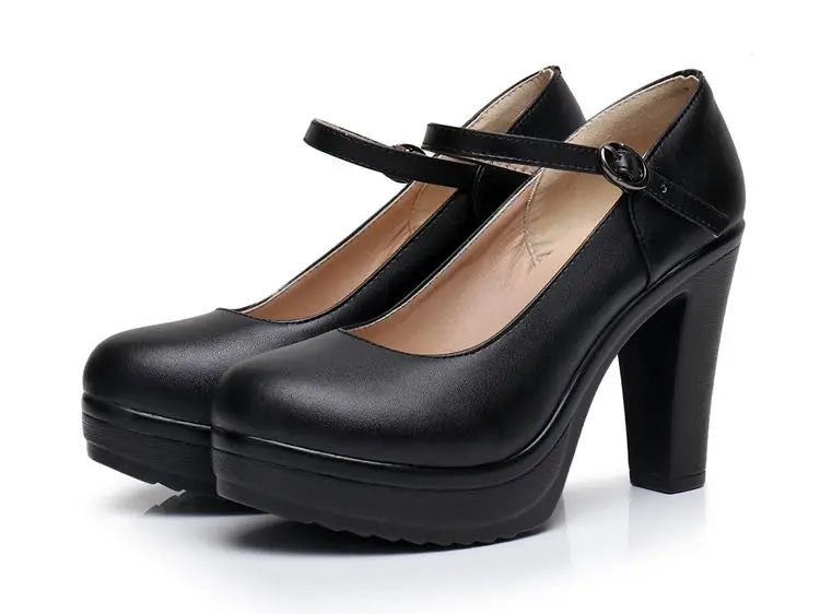 GKTINOO Genuine Leather shoes Women Round Toe Pumps Sapato feminino High Heels Fashion Black Work Shoe Plus Size 33-43