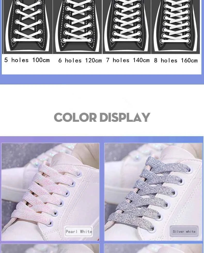 NEW Fashion Glitter Shoelaces Colorful Flat Shoe laces for Athletic Running Sneakers Shoes Boot 1CM Width Shoelace Strings 1Pair