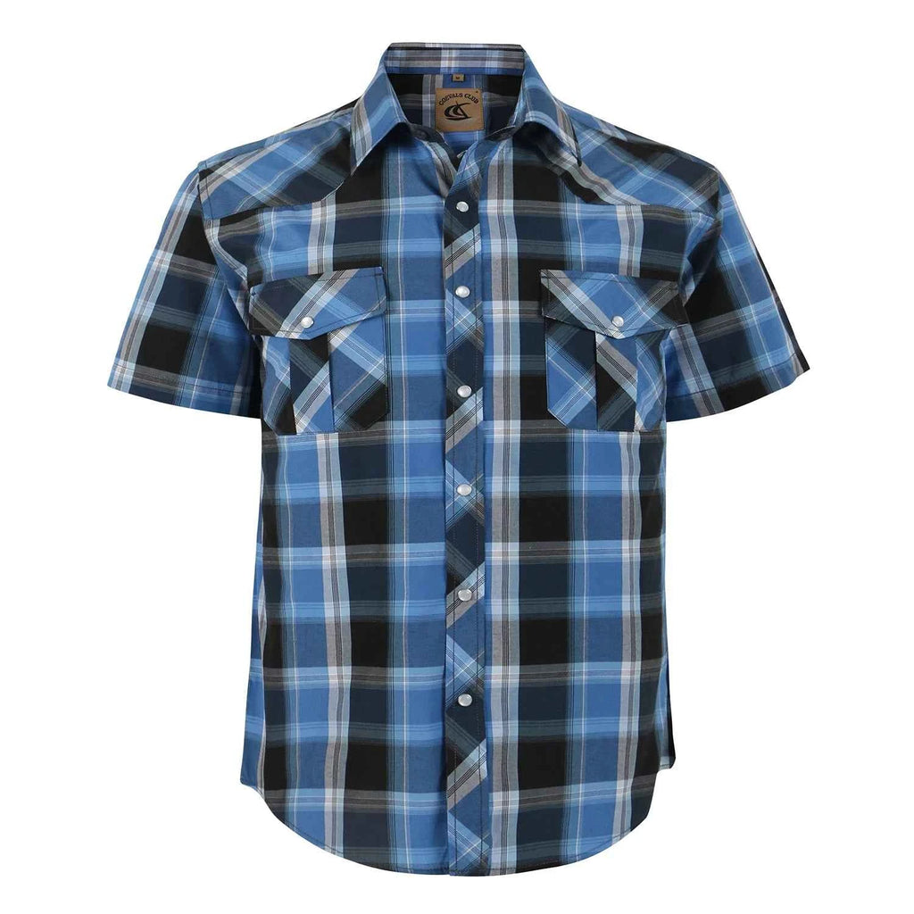 Men's Western Pearl Snap Button up Casual Cowboy Short Sleeve Two Pockets Work Plaid Shirts