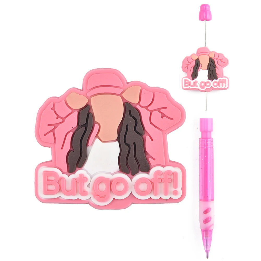 DIY Pink Ribbons PVC Beads Baby Teething Puzzle Silicone Focal Beads for Pen Making Christmas Gift Idea
