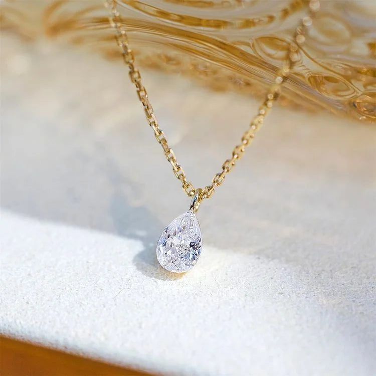 RUYI 18K Real Gold Luxury Women Jewelry 1CT IGI Diamond Pear Pendant Fine Jewelry Drop Diamond Necklace Women