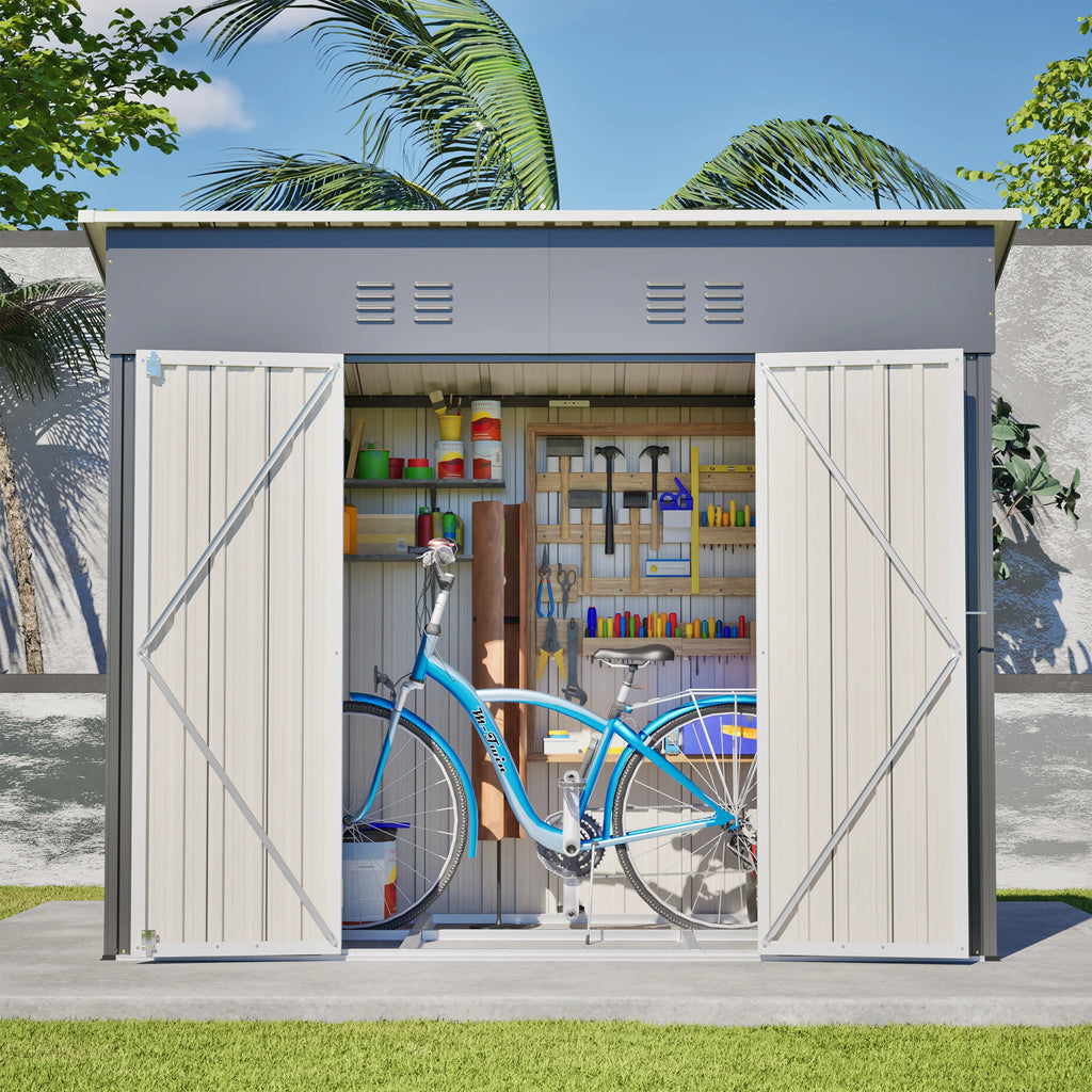[USA Local Stock] Free Shipping 4x8 Slope-Roof Reinforced Storage Shed with Weatherproof Sloping Roof Fast Shipping From US