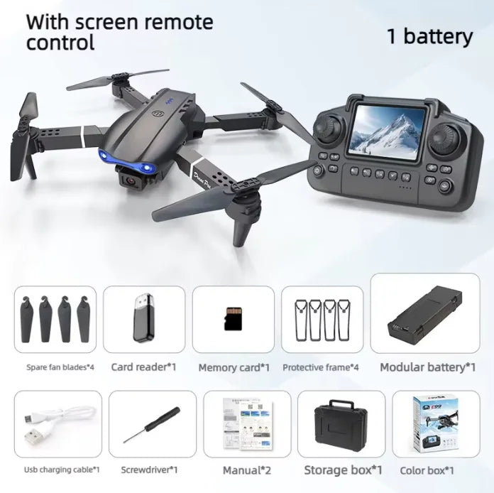 E99 Drones with Screen Remote Control Portable FPV 4K HD Dual Camera Foldable Quadcopter Helicopter E99 Drones