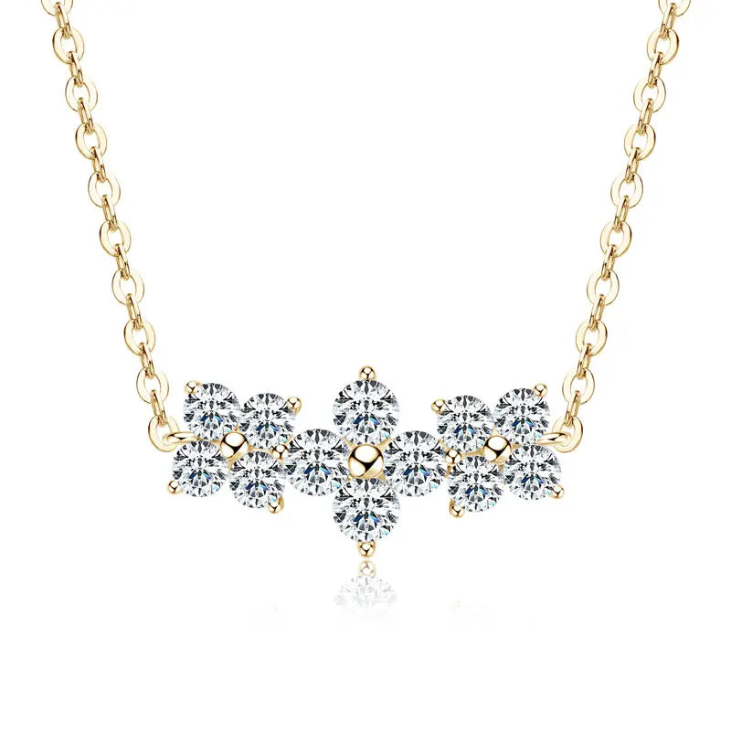 Free Shipping 925 Sterling Silver 3mm & 2.5mm Round Moissanite Jewelry Exquisite Four-Leaf Clover Pendant Necklace for Women