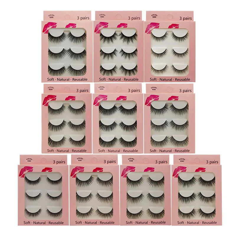 SHIDISHANGPIN 3 pairs 27 styles 3D Faux Mink Hair Soft False Eyelashes Fluffy Wispy Thick Fake Lash Handmade Eyelash Eye Makeup