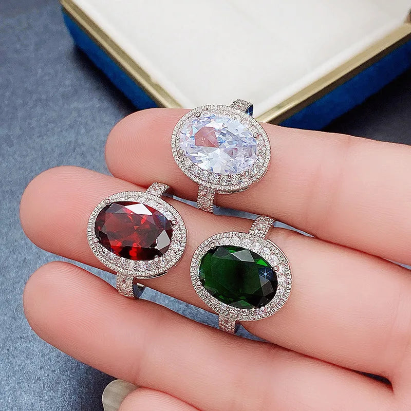 Elegant Women's Cocktail Ring With Natural Oval Garnet Pave Setting Engagement Fashion Jewelry A033