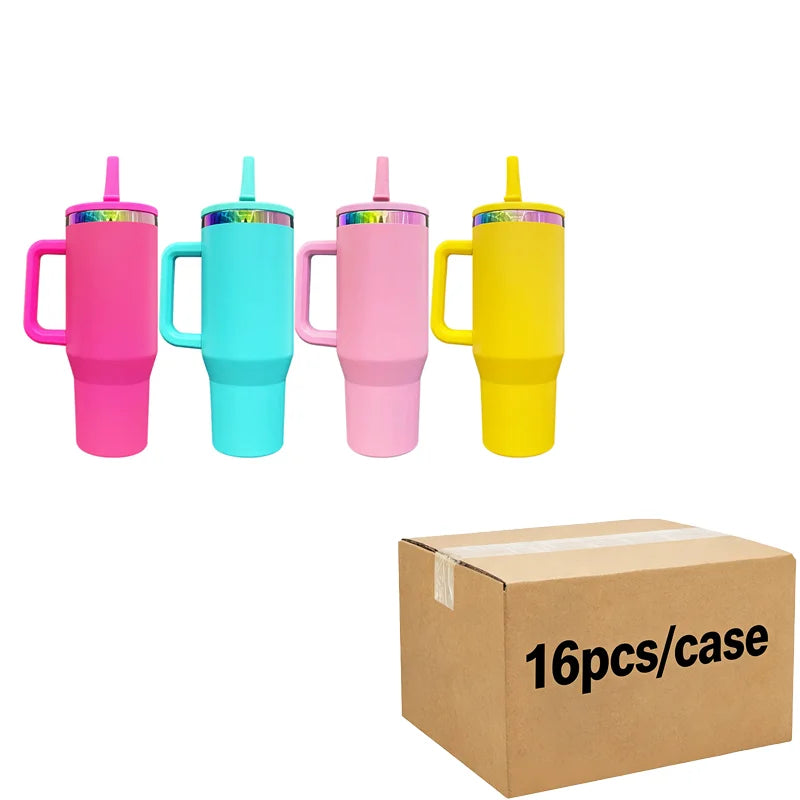 US in Stock Rainbow Plated 40oz insulated Steel Tumbler with Leak-Proof Lid for Secure Carry Anywhere