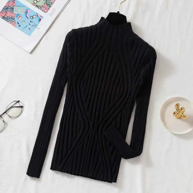 AOSSVIAO 2026 Knitted Women high neck Sweater Pullovers Turtleneck Autumn Winter Basic Women Sweaters Slim Fit Black