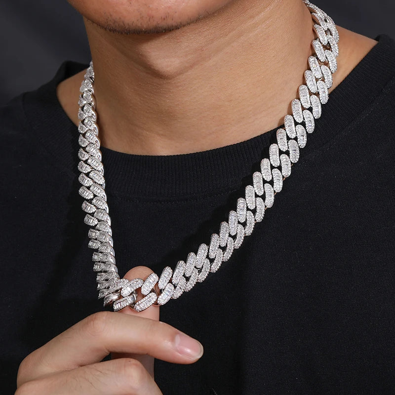 Luxury Men Hiphop Jewelry 16mm Gold Rhodium Plated Copper 5A Baguette CZ Zircon Iced Out Miami Cuban Link Chain Necklace
