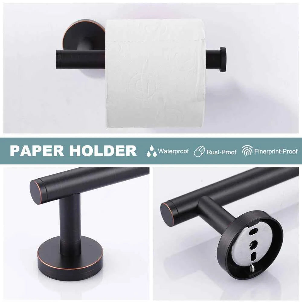 Hotel Decor Bath Hardware Set Oil Rubbed Bronze 3PCS Wall Mounted Screw-in Toilet Paper Holder/Robe Hooks/Towel Bars