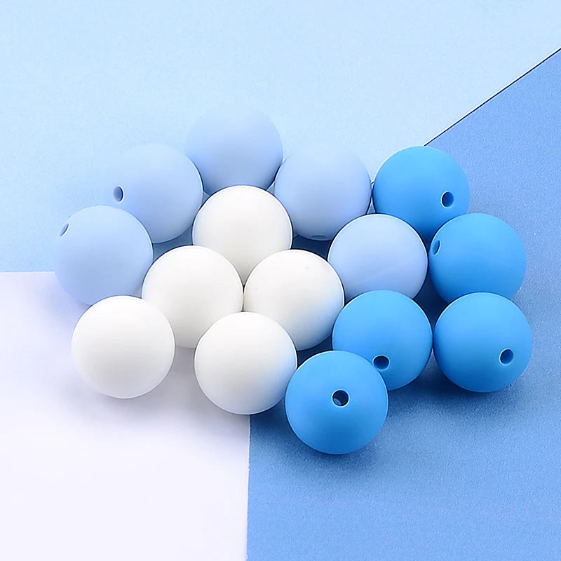 LOFCA 15mm 20pcs/lot Silicone Loose Beads Safe Teether Round Baby Teething Beads DIY Chewable Colorful Teething For Infant