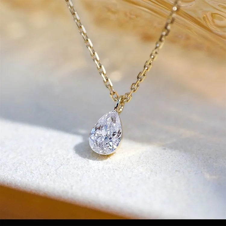 RUYI 18K Real Gold Luxury Women Jewelry 1CT IGI Diamond Pear Pendant Fine Jewelry Drop Diamond Necklace Women