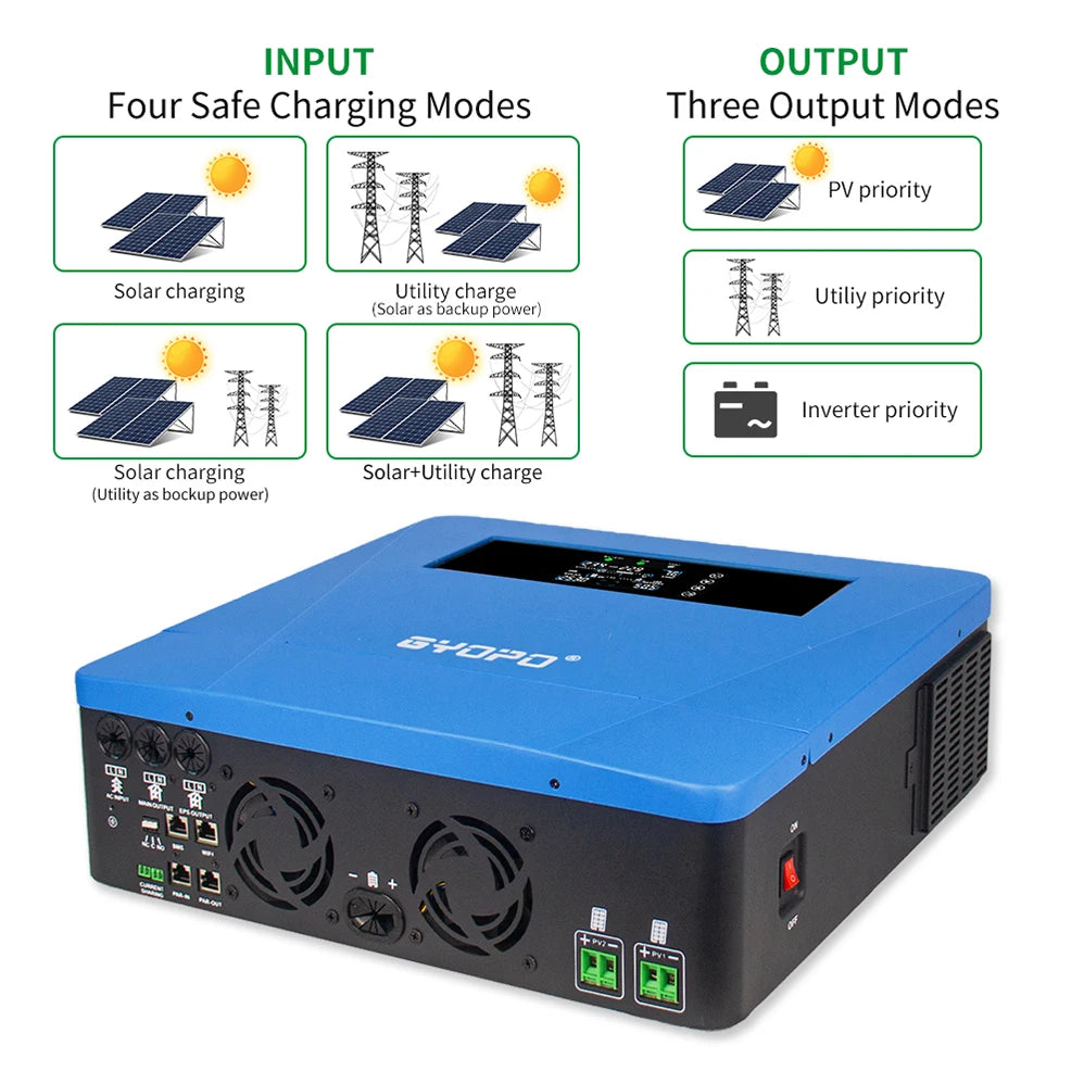 Single-Phase 6.5kw/6500 Watt Output Hybrid Solar Electric Inverter for Solar Systems