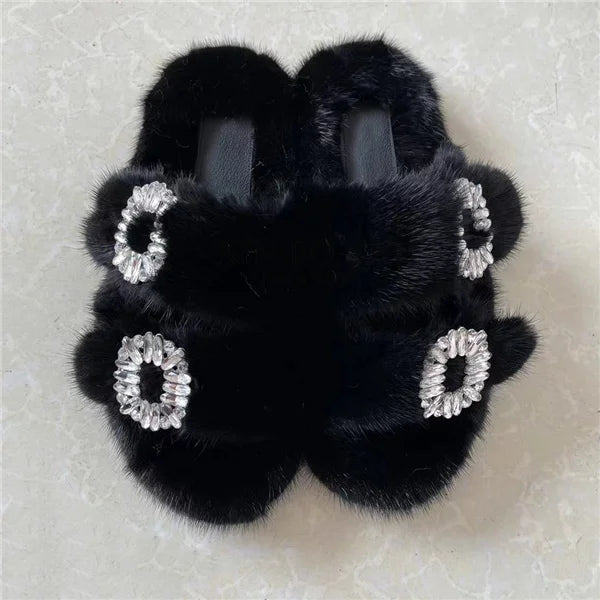 Wholesale Fur Slipper  Women Slides 2024 Women's Shoes Real Mink Fur Slipper  Flats Fashion Fur Slippers